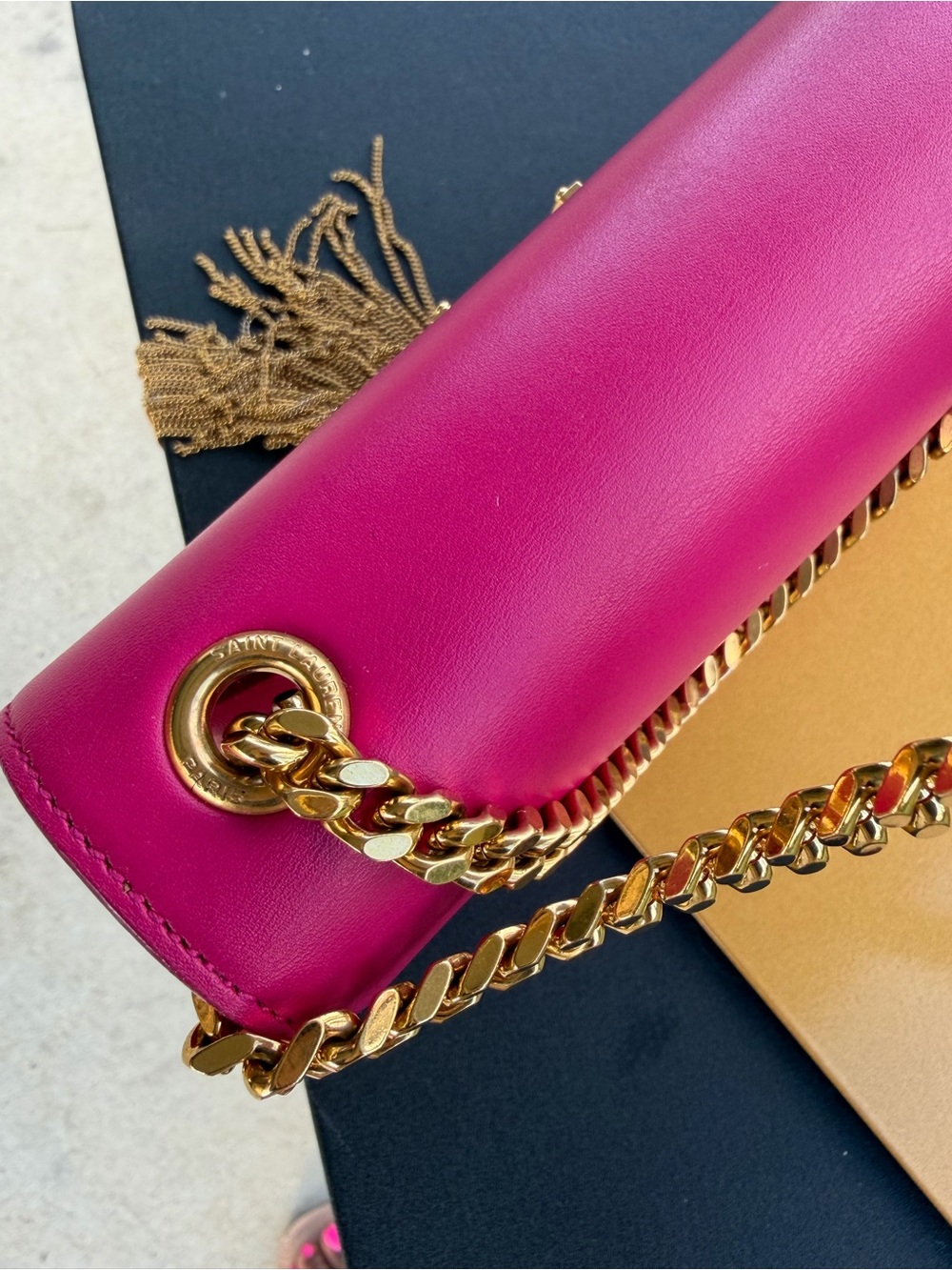 Saint Laurent Hot Pink Leather Tassel Chain Wallet with Gold Hardware - Picture 6 of 16